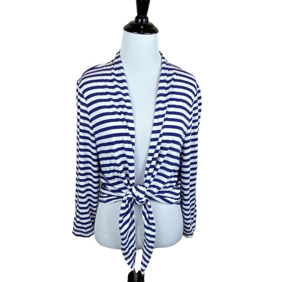 Chico's Tops - NWT Chicos Carbon Blue Stripe Reese Tie Knit Cardigan Top Nautical Size 3